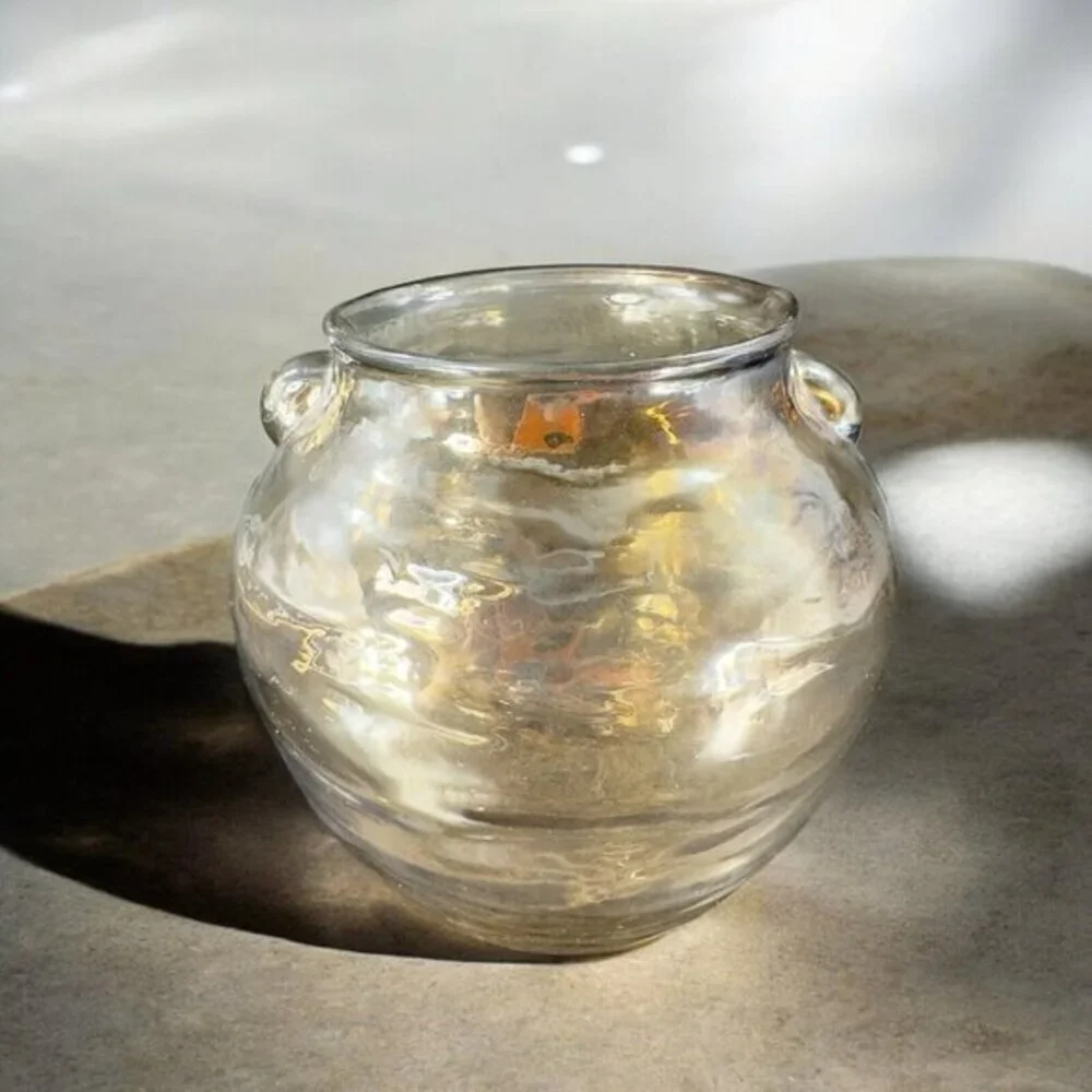 Anthropologie Capricio Art Glass‎ Round Bottom Vase With Small Handles W Sticker